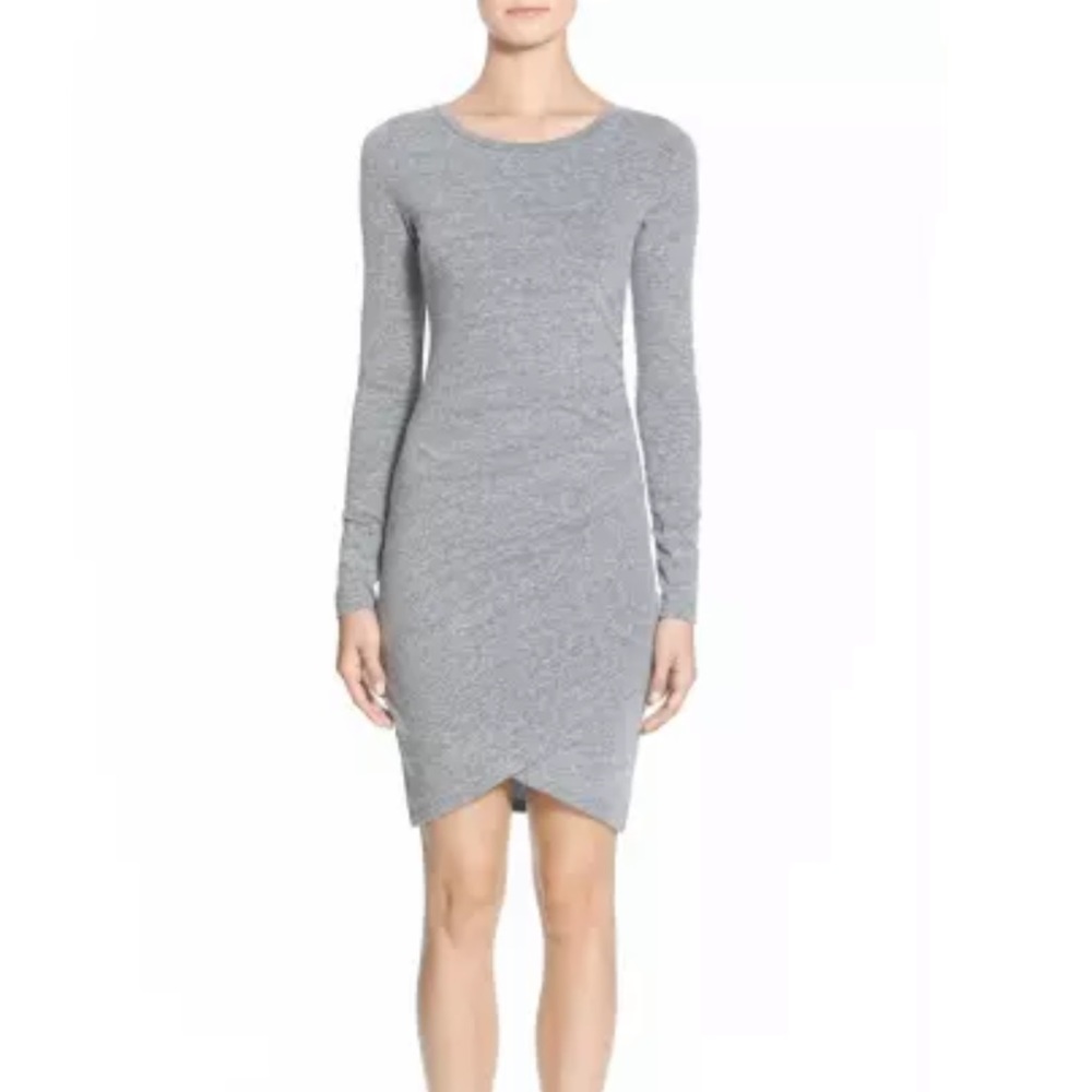 Leith Ruched Long Sleeve Grey Dress